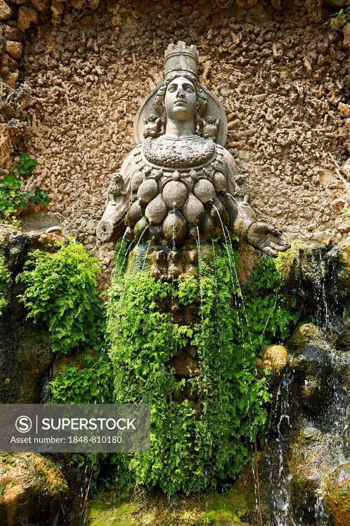 The fountain of Aphrodite of Ephesus, Villa d'Este gardens, UNESCO World Heritage Site, Tivoli, Lazio, Italy