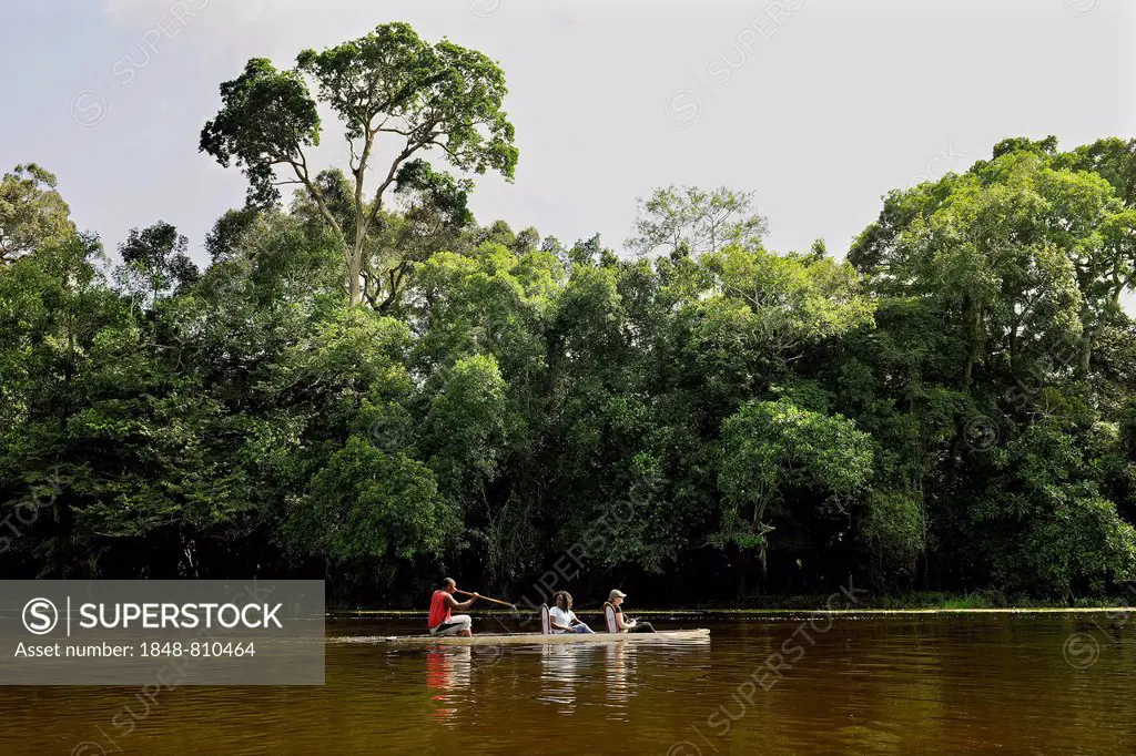Tourists being rowed across the Nyong River, Centre Region, Cameroon