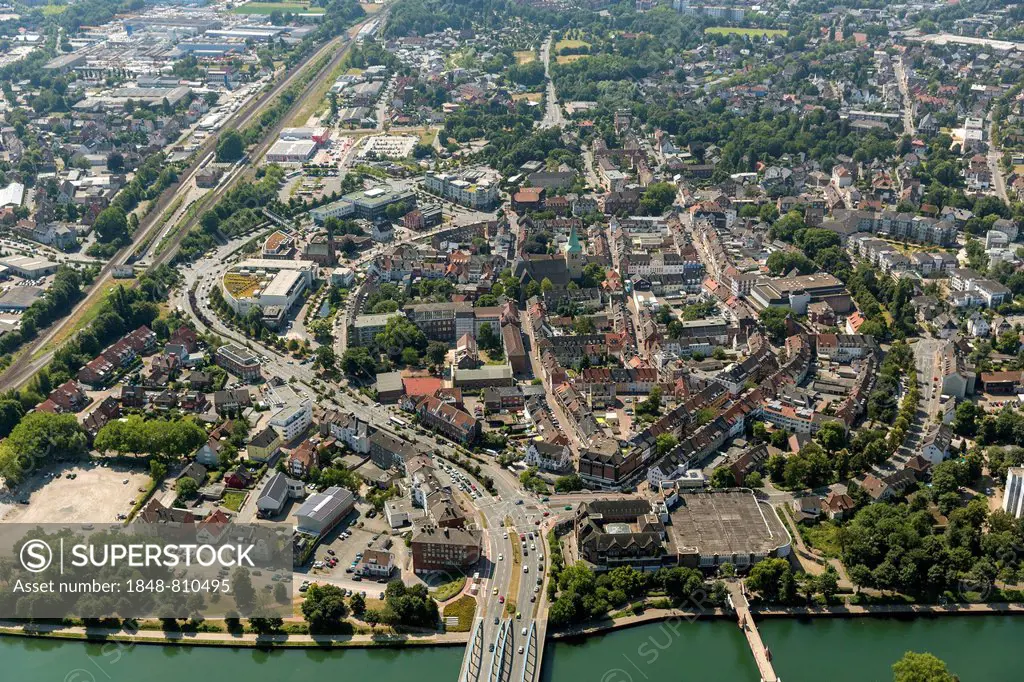 Aerial view, city centre with Lippetor-Center shopping mall, Holsterhausen, Dorsten, North Rhine-Westphalia, Germany