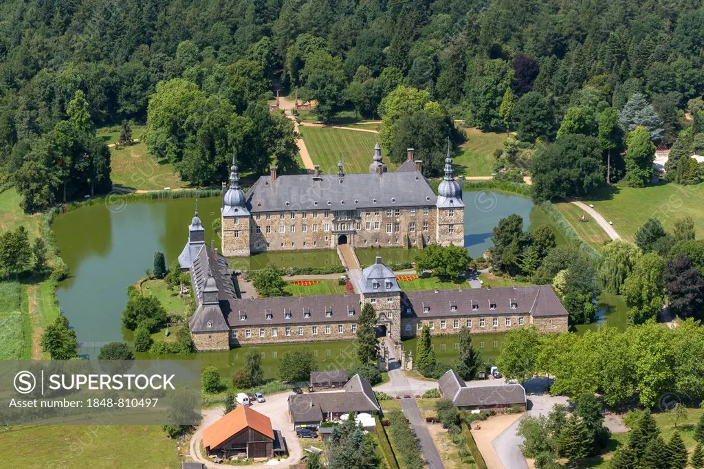 Aerial view, Schloss Lembeck, a moated castle, Dorsten, North Rhine-Westphalia, Germany