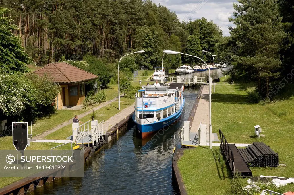 The Diemitz Lock on Müritz-Havel Waterway, Mirow, Mecklenburg-Western Pomerania, Germany