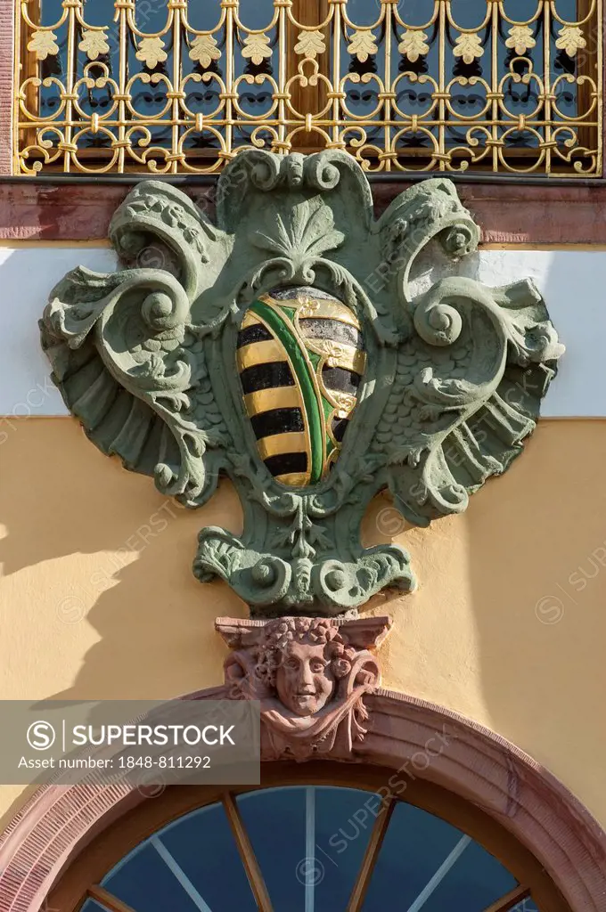 Coat of arms on the Rococo Schloss Belvedere Palace, UNESCO World Cultural Heritage Site, Weimar, Thuringia, Germany