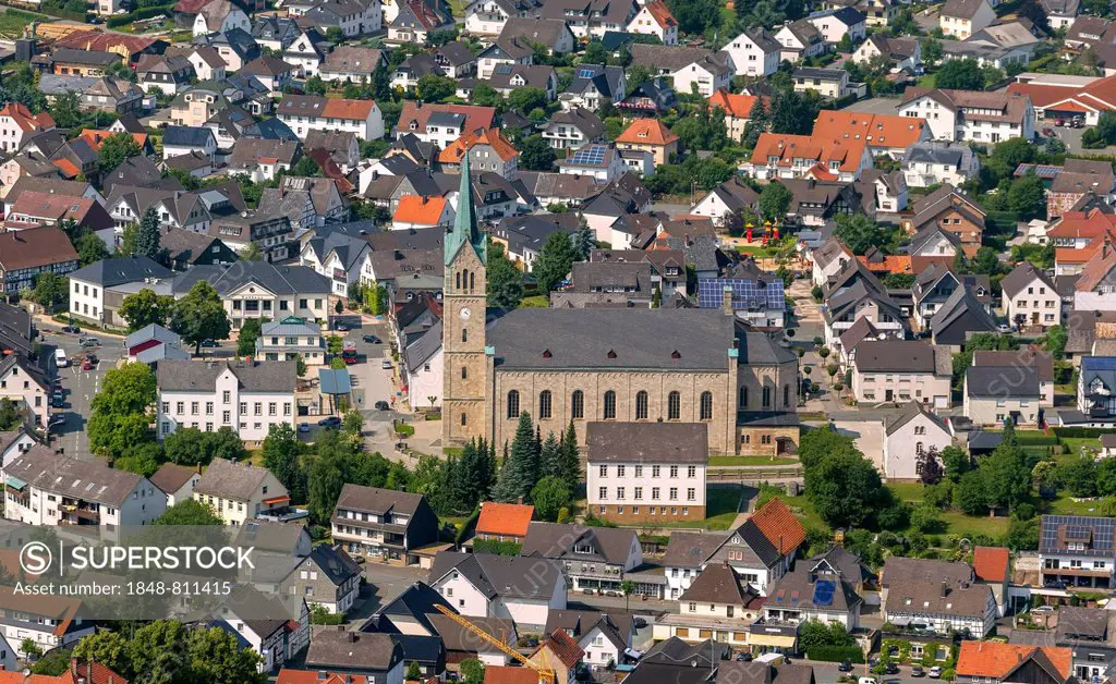 Aerial, St. Peter's Church, Medebach, North Rhine-Westphalia, Germany