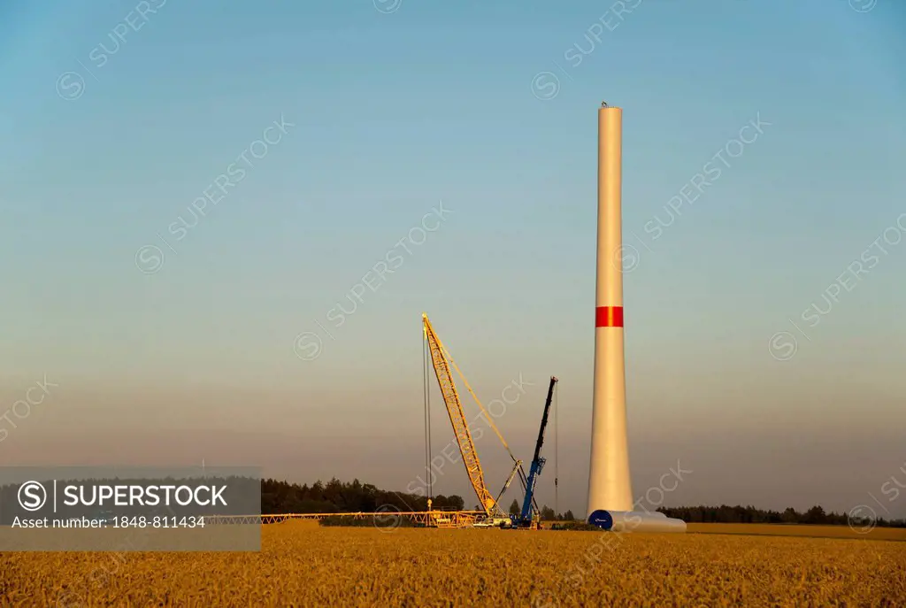 Construction of a wind turbine, Tomerdingen wind farm, Schwäbische Alb, Tomerdingen, Baden-Württemberg, Germany