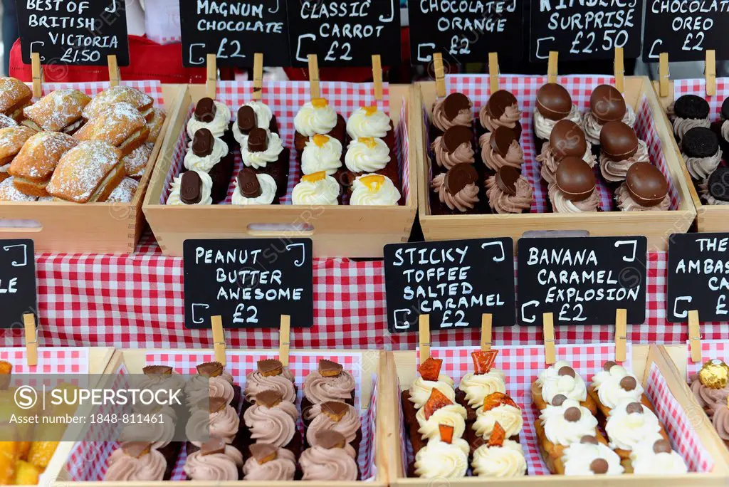 Pastries on sale at a market stall in Covent Garden, London, London region, England, United Kingdom