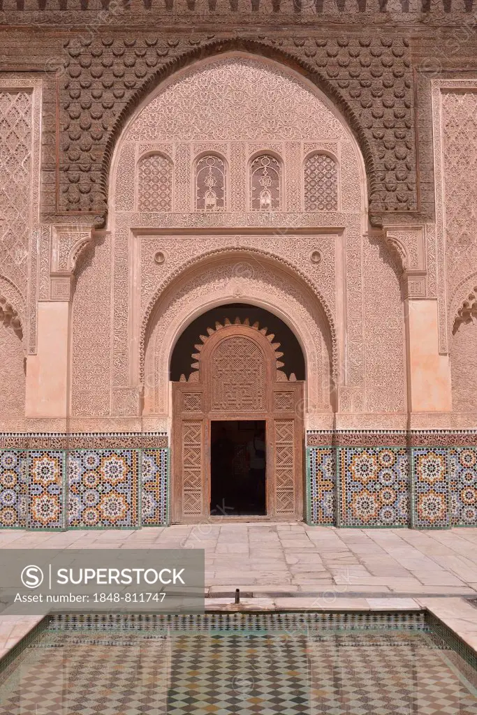 Courtyard of the Ali Ben Youssef Madrasa, historic center, Marrakesh, Marrakesh-Tensift-El Haouz region, Morocco