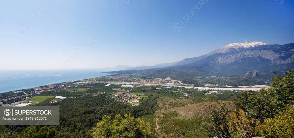 View from Mt. Çalistepe over Kiris and Çamyuva, right Mt. Tahtali Dagi, ,, Lycia, Province of Antalya, Turkey