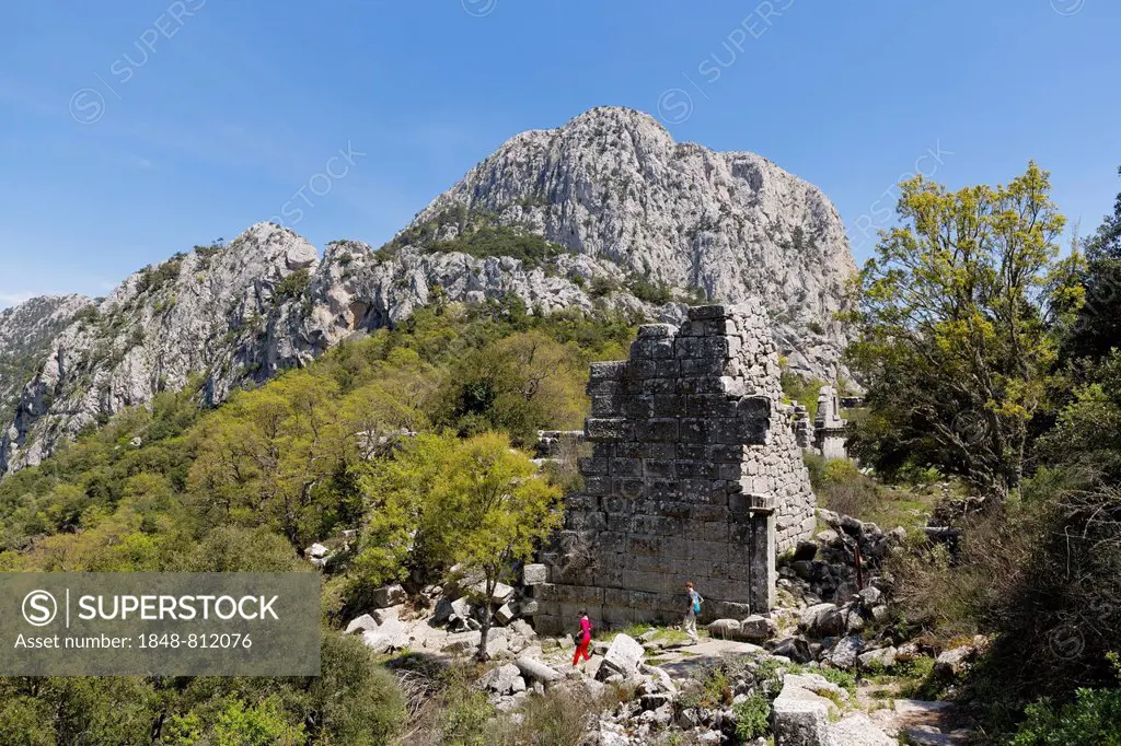 Upper city walls, ancient city of Termessos, Taurus Mountains, Termessos, Antalya Province, Turkey