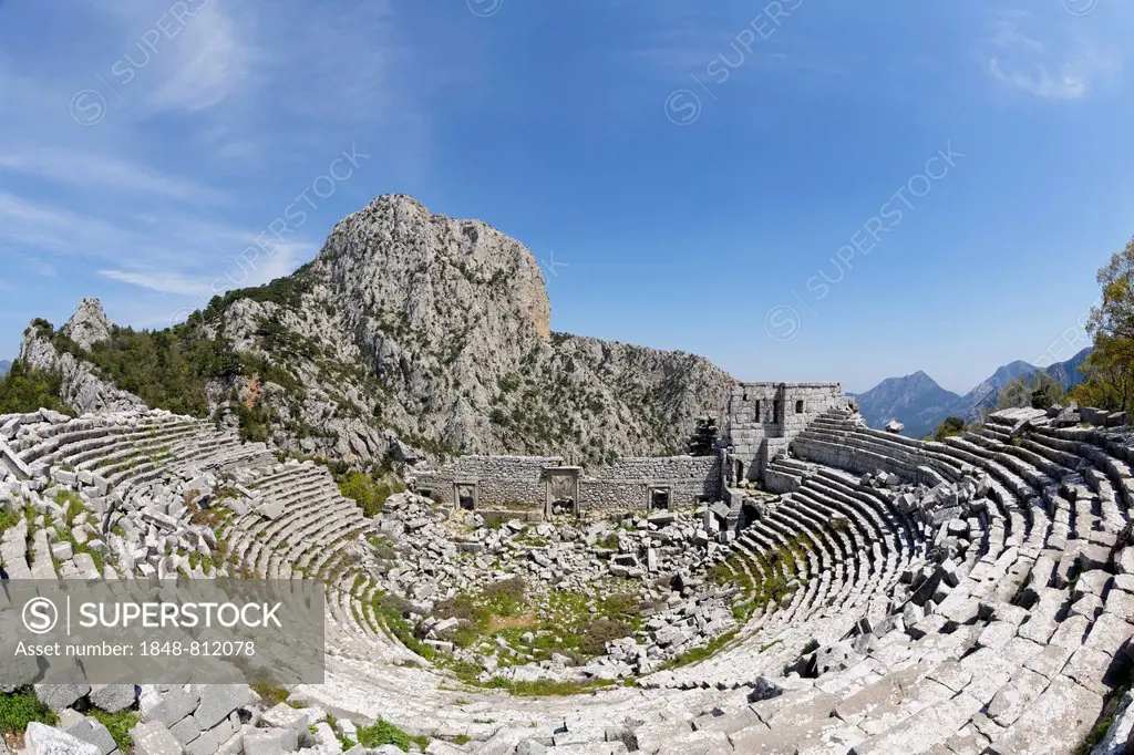 Theatre and Mount Solymos, ancient city of Termessos, Taurus Mountains, Termessos, Antalya Province, Turkey