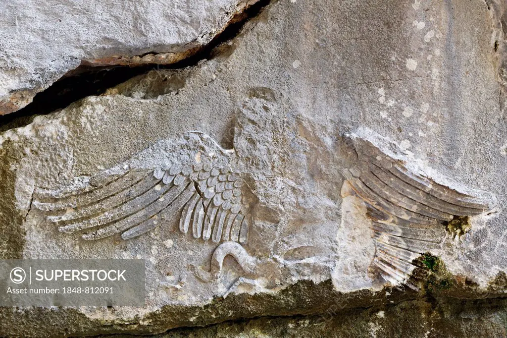 Eagle relief on the grave of Alcetas, ancient city of Termessos, Taurus Mountains, Termessos, Antalya Province, Turkey