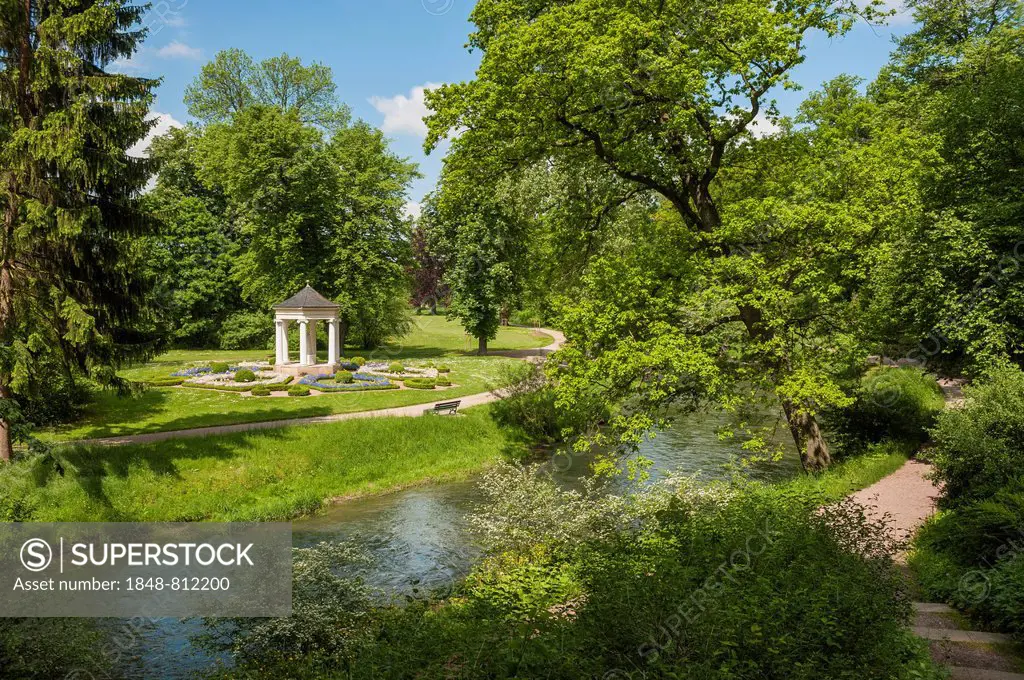 Temple of the Muses on the Ilm River, in the landscaped park of Tiefurt Mansion, UNESCO World Cultural Heritage Site, Weimar, Thuringia, Germany