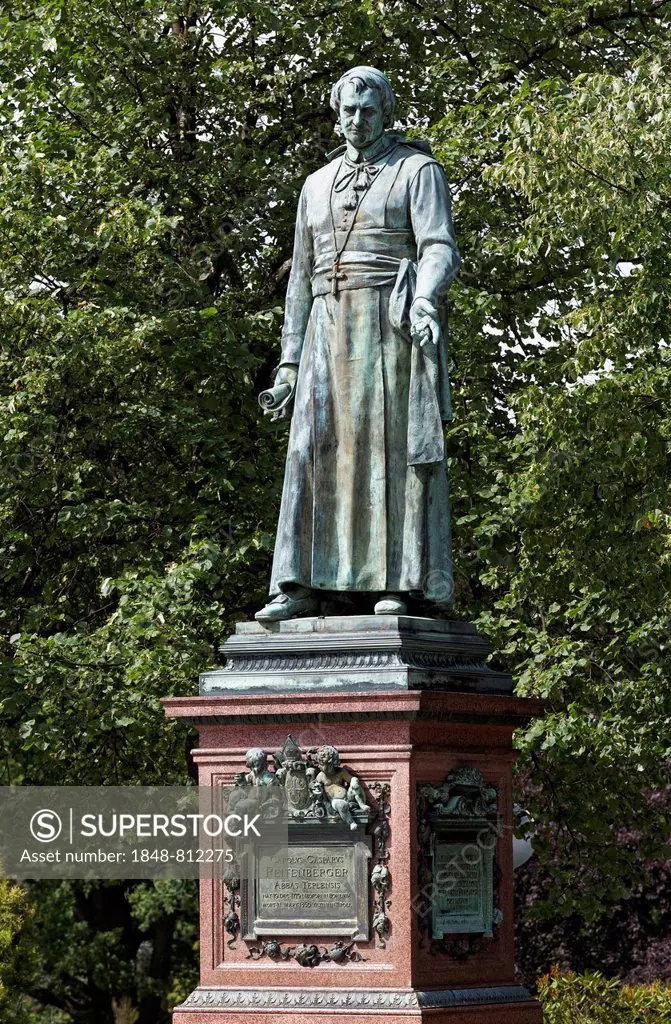 Statue of Abbot Karl Prokop Reitenberger, founder of Marienbad, Mariánské Lázne, Karlovy Vary Region, Bohemia, Czech Republic