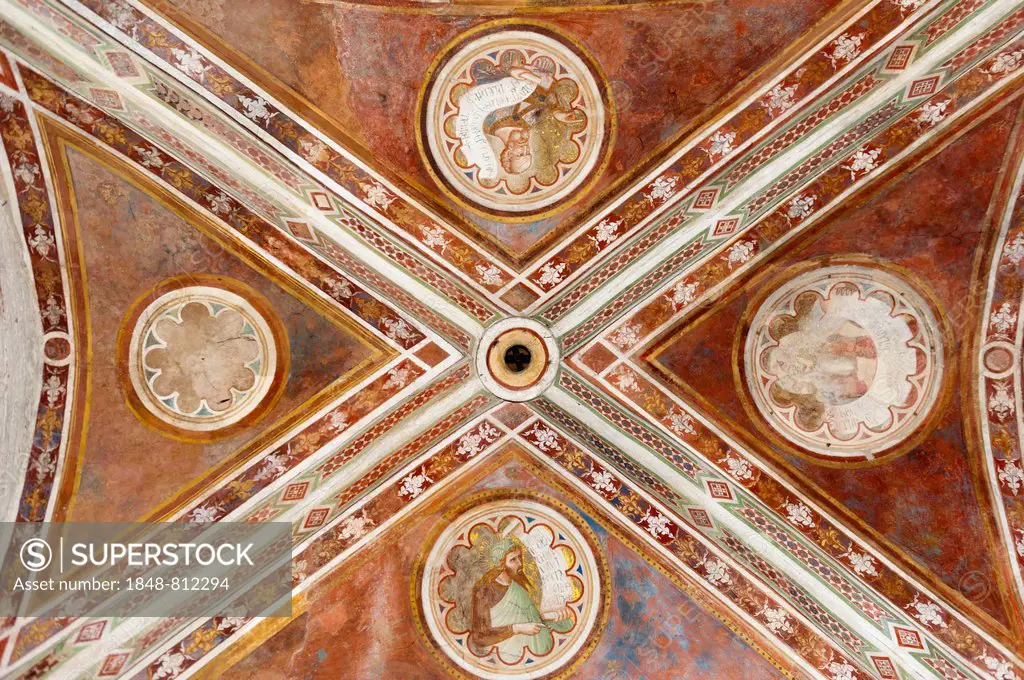 Ribbed vault with frescoes, Montesiepi Chapel, Abbey of San Galgano, Chiusdino, Tuscany, Italy