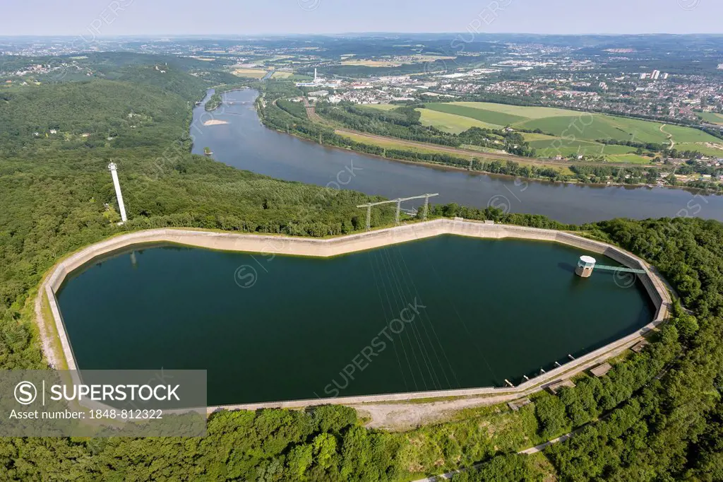 Aerial view, Koepchenwerk, a pumped storage hydro power station, Herdecke, North Rhine-Westphalia, Germany