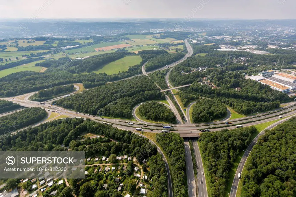 Aerial view, A1 motorway junction Wuppertal Nord, motorways A46 and A43, Haßlinghausen, Sprockhövel, North Rhine-Westphalia, Germany