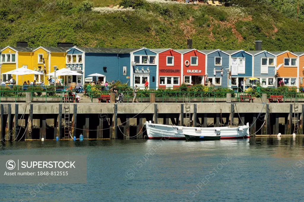 Harbour with Hummerbuden or lobster shacks, Helgoland, Schleswig-Holstein, Germany