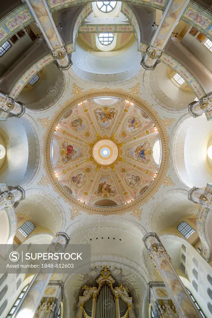 Dome ceiling, Dresden Frauenkirche church, Dresden, Saxony, Germany