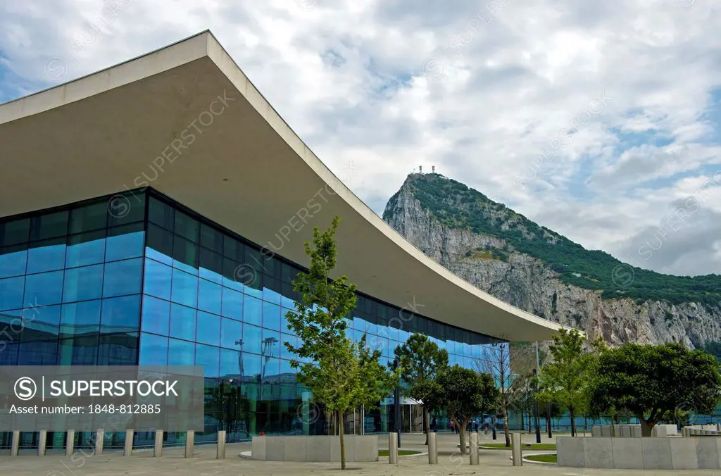 Gibraltar airport, the Rock of Gibraltar at back, Gibraltar, Gibraltar, United Kingdom