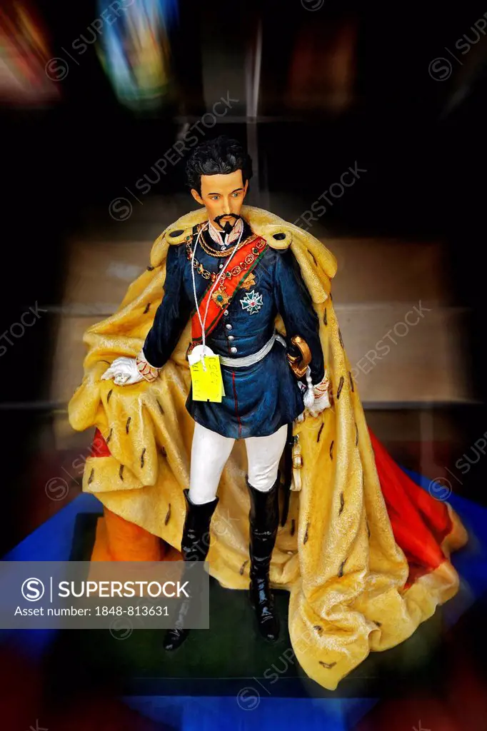 Plastic figure, Bavarian King Ludwig II, Haidhausen, Munich, Upper Bavaria, Bavaria, Germany
