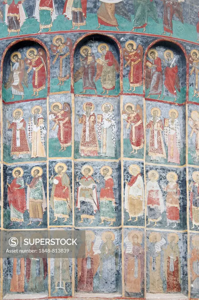 Mural paintings, Sucevita Monastery, Sucevia, Suceava County, Romania