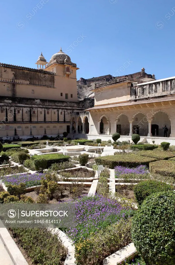 Garden in the courtyard of Fort Amer, Amber, Jaipur, Rajasthan, India