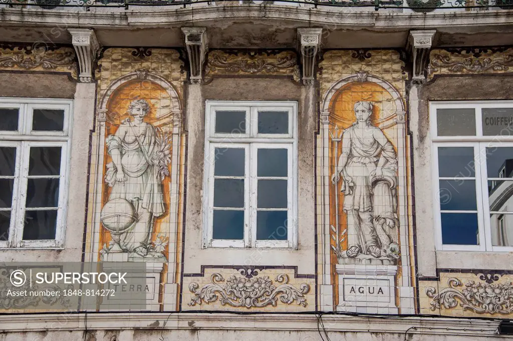Typical Portuguese façade, Lisbon, Lisbon District, Portugal