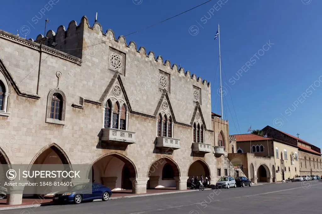 Governor's Palace, landside in the style of a Gothic palace, new town, Rhodes, Rhodos Island, Dodecanese, Greece
