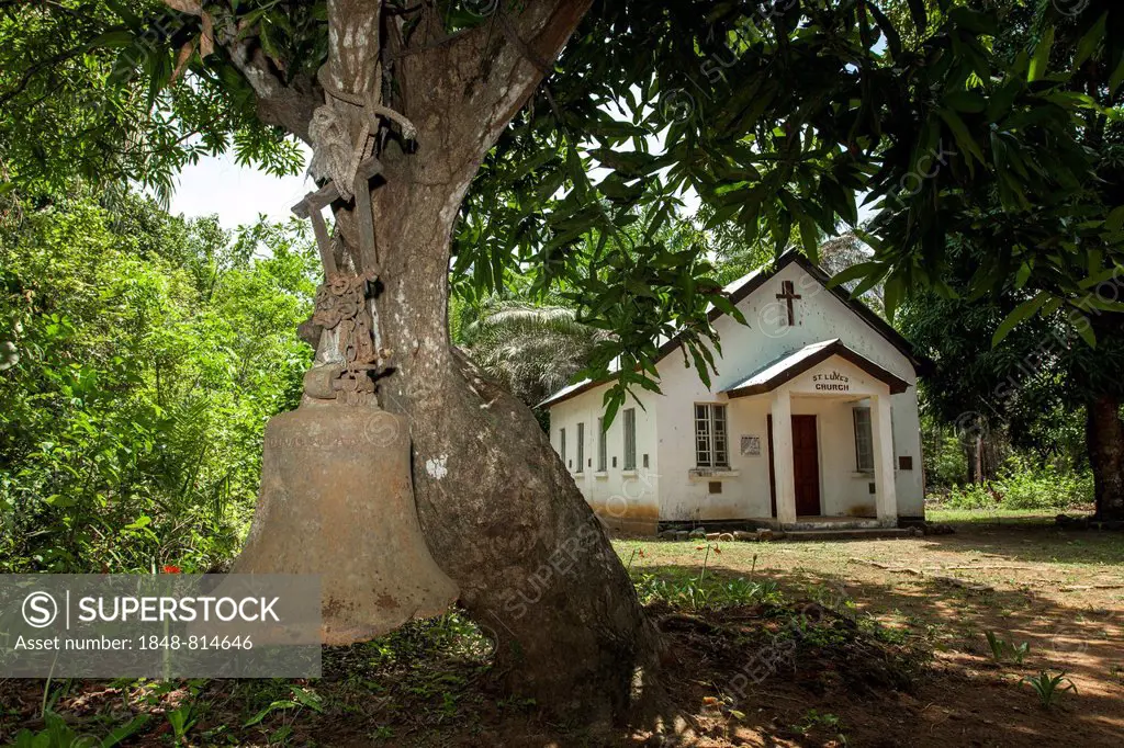 Old bell from the colonial period still used for calling the faithful to the Church of St. Luke, Banana Islands, Western Area, Sierra Leone