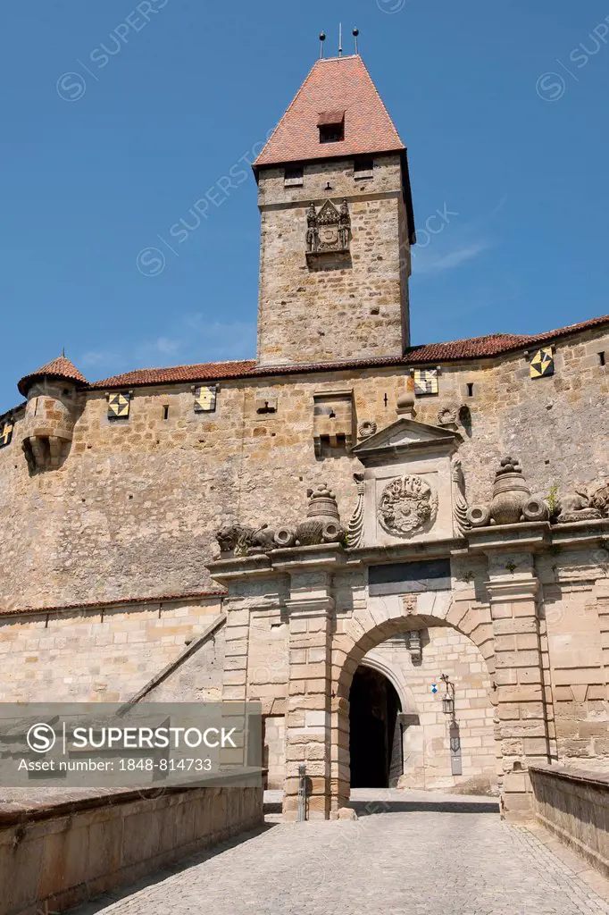 Entrance gate and Bulgarians' Tower, Veste Coburg or Coburg Fortress, Coburg, Upper Franconia, Bavaria, Germany