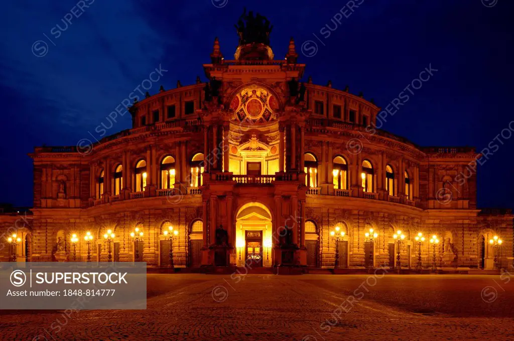 Semper Opera House at the blue hour, Dresden, Saxony, Germany
