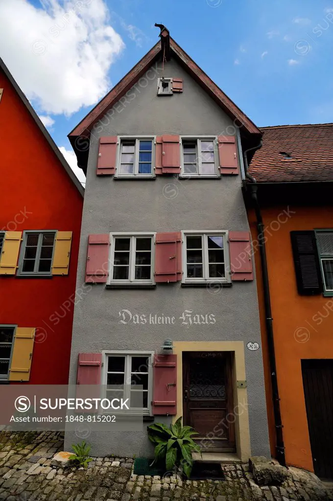 Das kleine Haus, German for The little house, narrow three-storey gabled building with a pitched roof, plastered half-timbered construction, before 16...