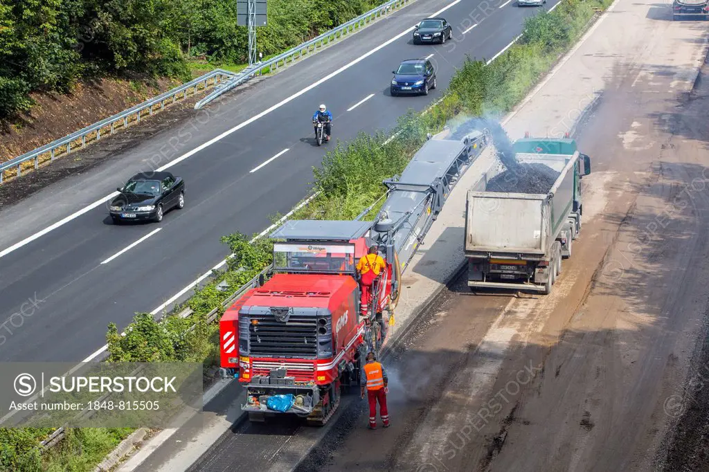 Earthworks on a large highway construction site on the A52 motorway, near Essen, North Rhine-Westphalia, Germany