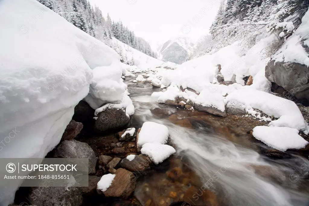 Malfonbach creek in winter, Malfontal, Tyrol, Austria