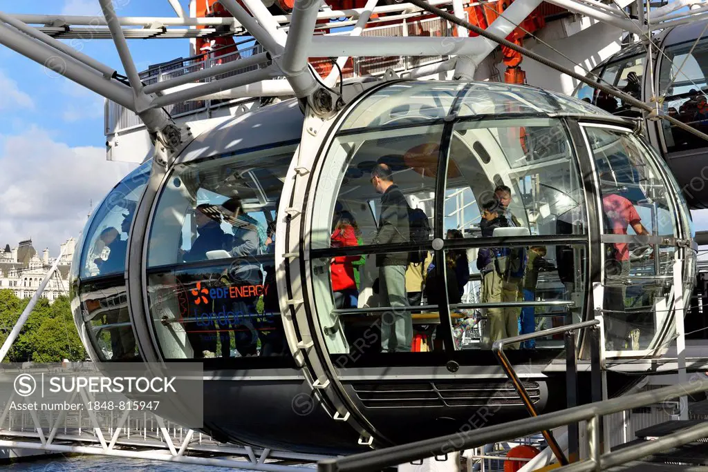 Capsule of the London Eye or Millennium Wheel, Ferris wheel, London, Greater London, England, United Kingdom