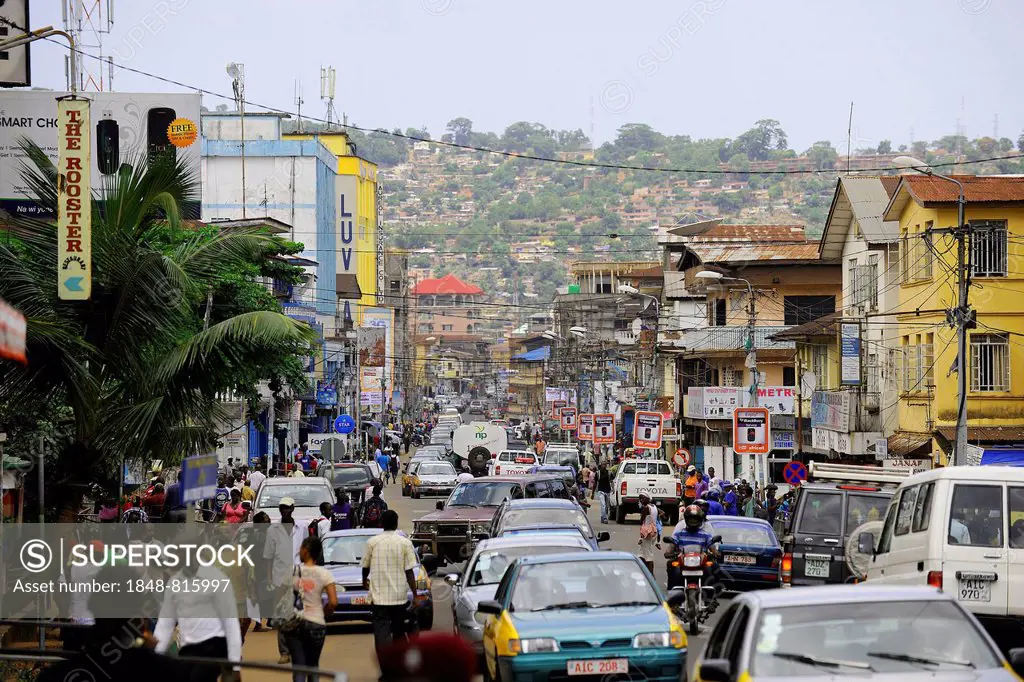 Road traffic in the capital city, Freetown, Western Area, Sierra Leone