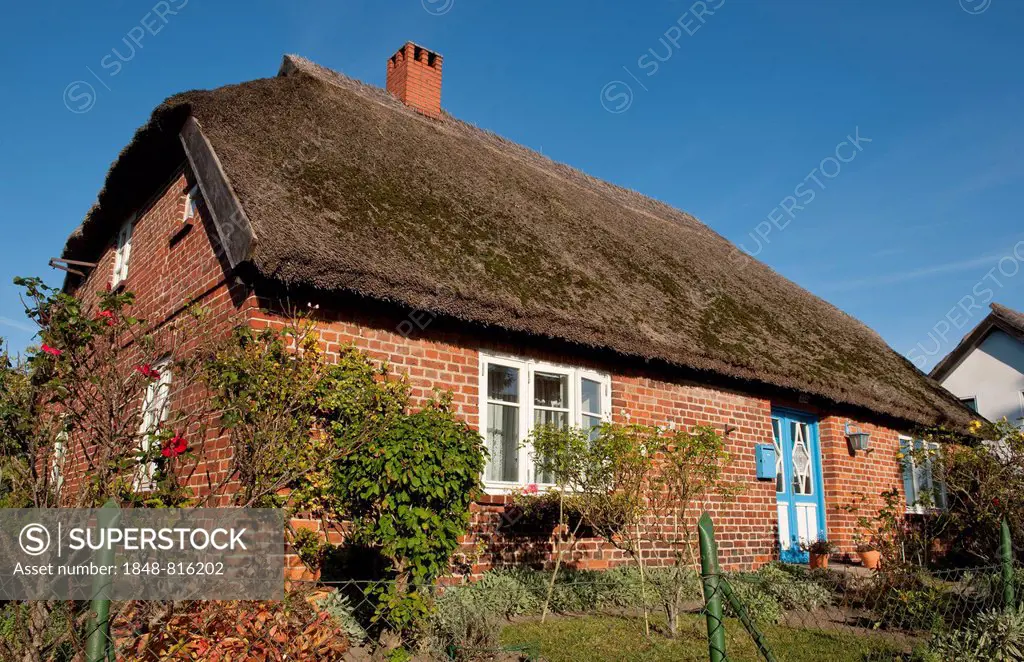 Thatched house, cottage, listed building, Groß Zicker, Rügen, Mecklenburg-Western Pomerania, Germany