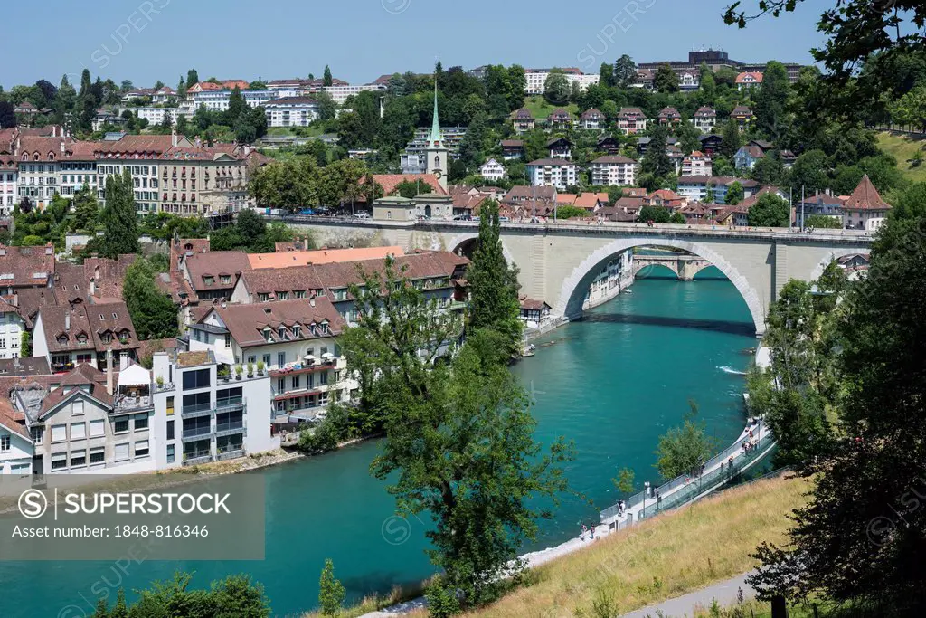 View of the historic centre with the Aar River or Aare River with the Nydegg Bridge, Bern, Canton of Bern, Switzerland