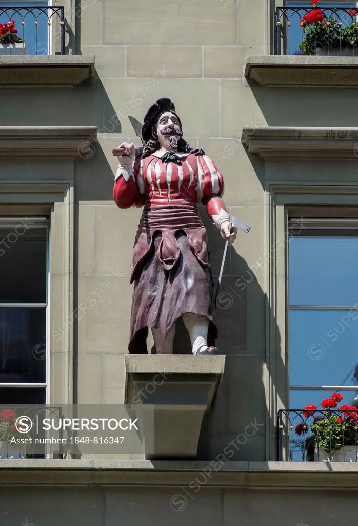 Butcher figure at the Guildhall building, Bern's historic centre, UNESCO World Heritage Site, Bern, Canton of Bern, Switzerland