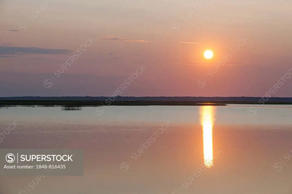 Sunset at Jezioro Lebsko or Lebsko Lake, Leba, Pomeranian Voivodeship or Pomorskie Region, Poland