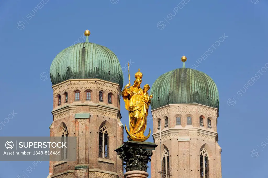 Marian column and Frauenkirche, Church of Our Lady, Munich, Bavaria, Germany