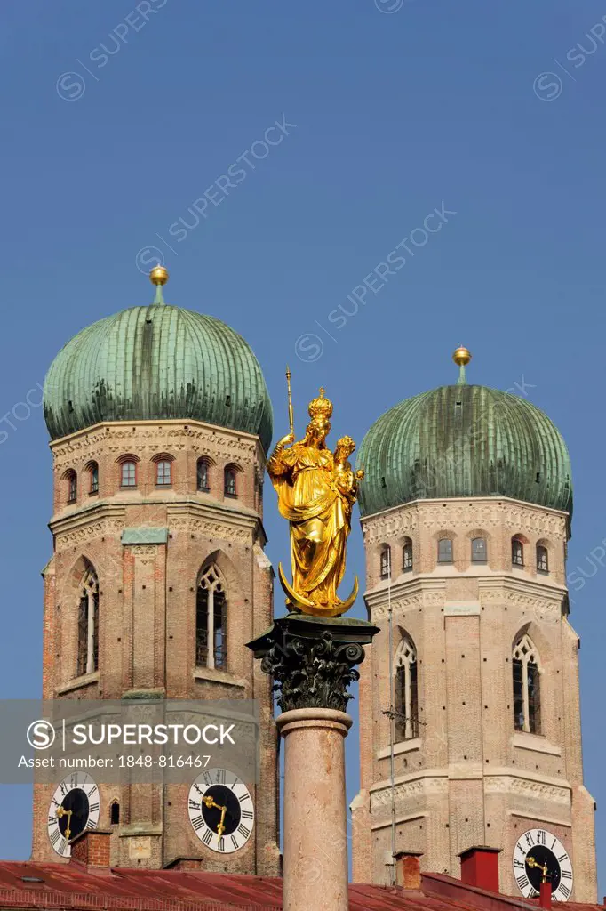 Marian column and Frauenkirche, Church of Our Lady, Munich, Bavaria, Germany