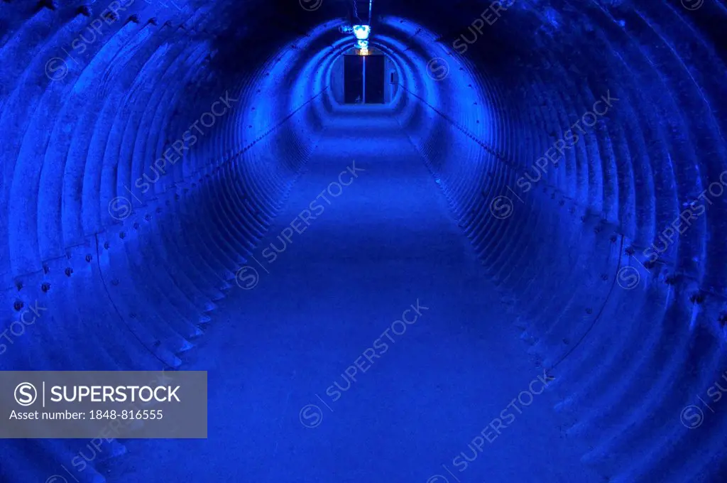 Blue tunnel at the Zollverein coking plant, UNESCO World Heritage Site, Essen, North Rhine-Westphalia, Germany