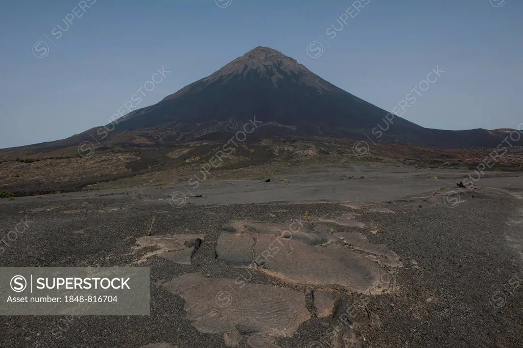 Volcanic landscape and the volcano Pico do Fogo, Fogo National Park, Fogo island, Cape Verde