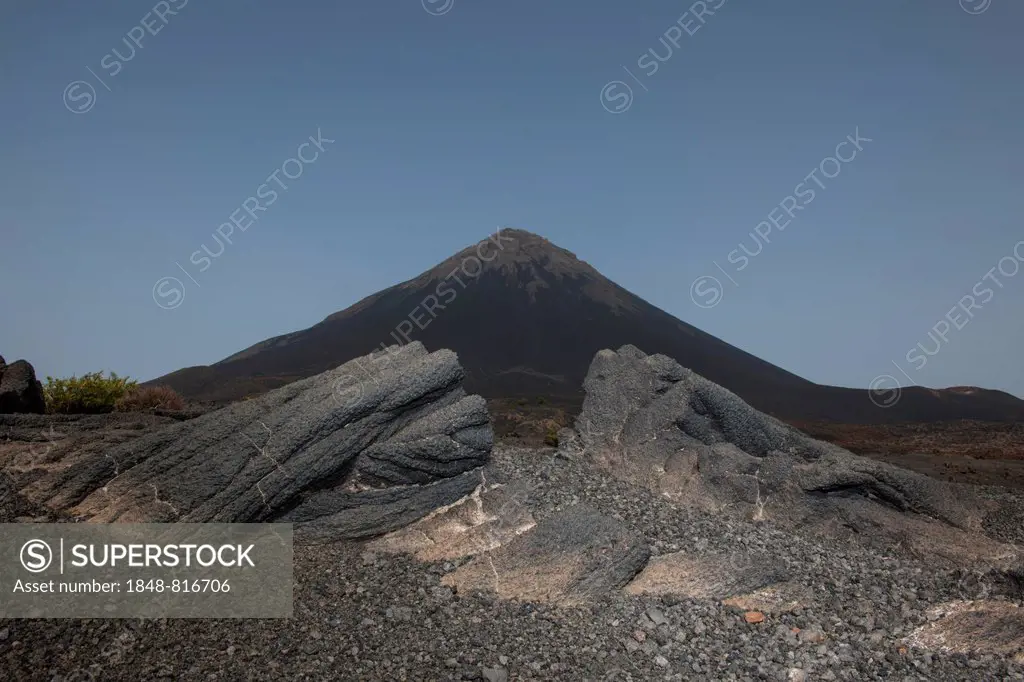 Volcanic rock and ash, volcanic landscape, behind the volcano Pico do Fogo, Fogo National Park, Fogo island, Cape Verde