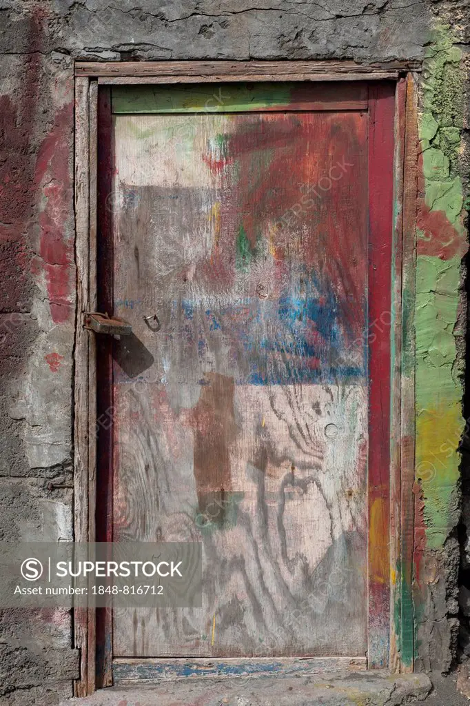 Paint-smeared door of a fisherman's hut, Ponta do Sol, Santo Antío island, Cape Verde