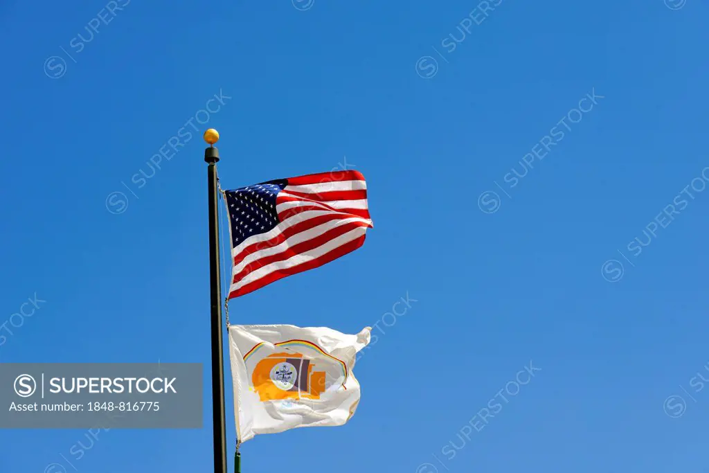 U.S. Flag and Navajo Flag, Flagstaff, Arizona, United States