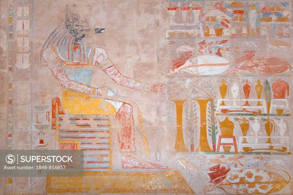 Frescoes, Mortuary Temple of Queen Hatshepsut, Luxor Temple Complex, UNESCO World Heritage site, Thebes, Luxor, Luxor Governorate, Egypt