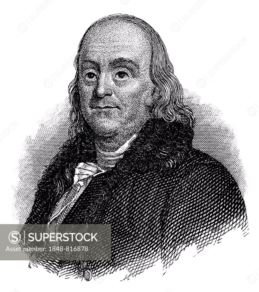 Portrait of Benjamin Franklin, 1706 - 1790, a North American printer, publisher, writer, scientist, inventor and statesman