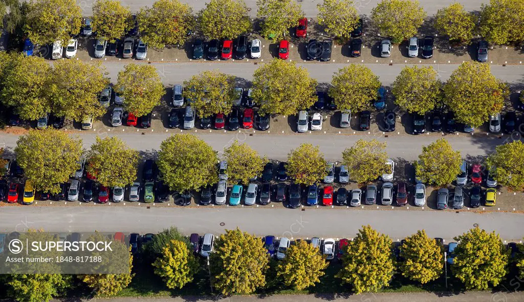 Aerial view, car park at the University of Dortmund, Hombruch, Dortmund, North Rhine-Westphalia, Germany