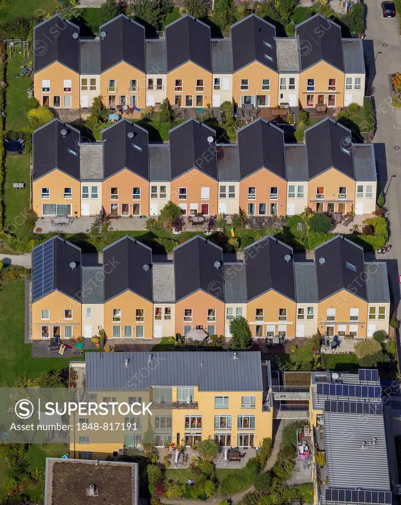 Aerial view, terraced houses, housing development, Dortmund, Ruhr district, North Rhine-Westphalia, Germany